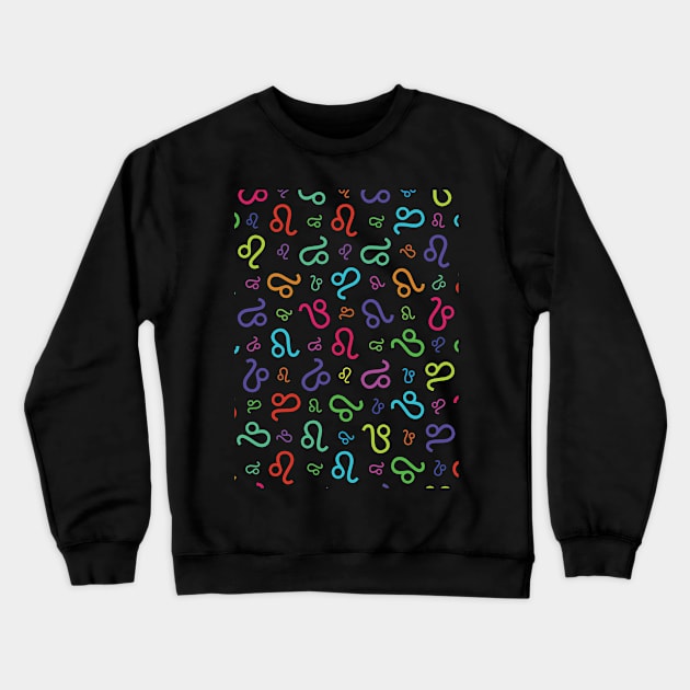 Pattern Leo Zodiac Sign Horoscope Astrology Symbol Black Crewneck Sweatshirt by DragonXX